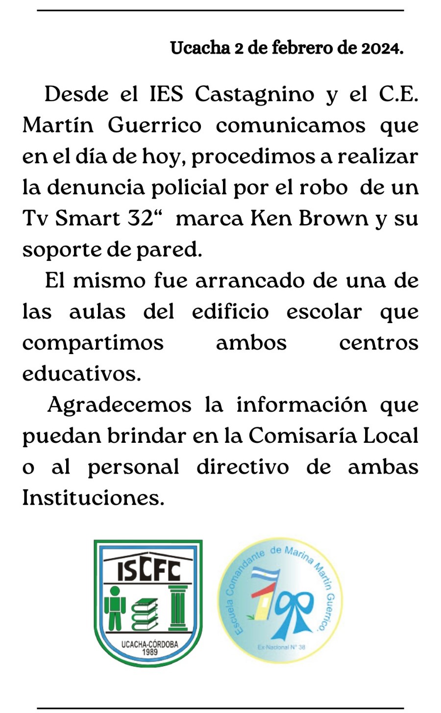 comunicado robo tv